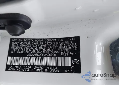 2015 Toyota Prius Persona Series Special Edition from USA, damaged, VIN JTDKN3DU7F0426396